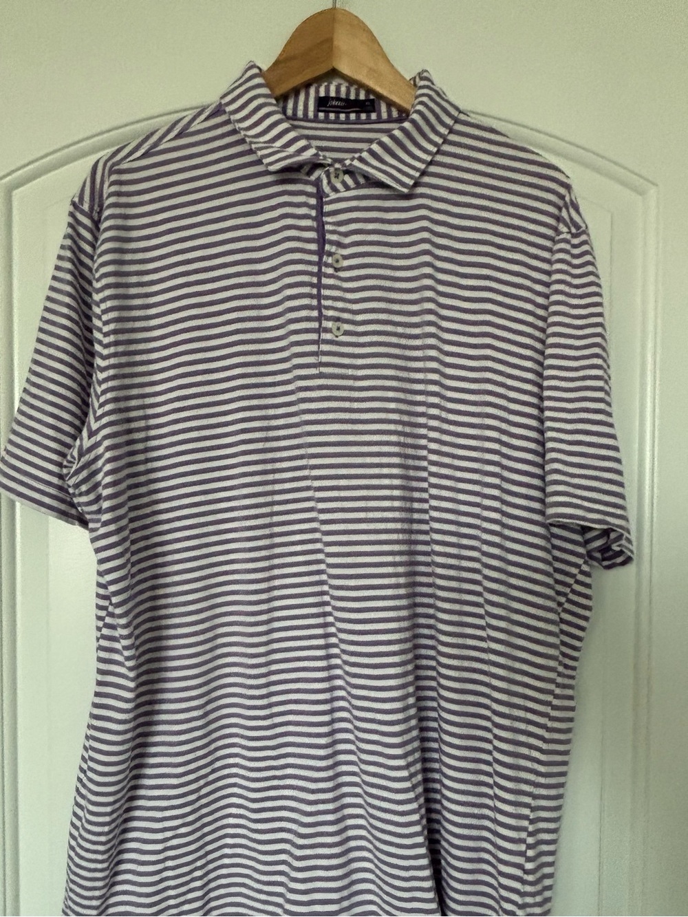 Johnnie-O Men's XL Purple White Striped Short Sleeve Polo Shirt Cotton Blend